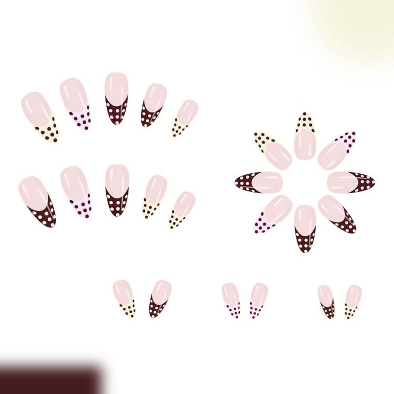 Sevgob Almond Press on Nails Polka Dot Nails Press on Medium False Nails with Designs Reusable Colorful French Tips Glue on Nails Glossy Dots Fake Nail Cute Fall Winter Nail for Women Manicure 24Pcs - Image 3